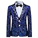 Boyland Boys Jacquard Suit Slim Fit Tuxedo Suits Jacquard Notch Lapel Tux Jacket Pants Party Formal Wear Blue