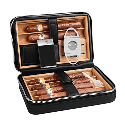 LEACHOI Cigar Travel Humidor Case, Leather Cigar Case with Cedar Wood