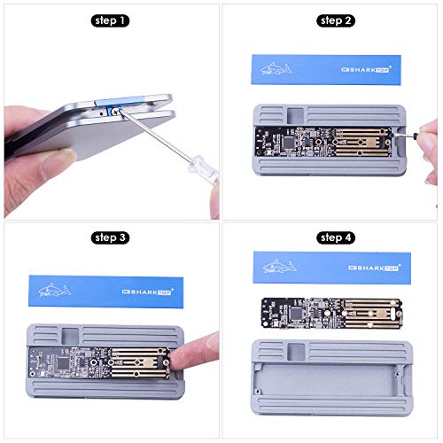 NVMe Enclosure, Aluminum M.2 NVMe to USB 3.1 Type C Gen 2 External M Key PCIe Enclosure Box Case with SSD Reader Adapter and Two Cables Support 2230 2242 2260 2280 (Grey+Blue)