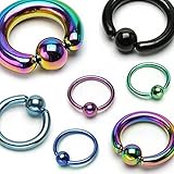 10G, 8G, 6G, 4G, 2G Captive Bead Ring Titanium Ion Plated Over 316L Surgical Stainless Steel - Sold Individually (6G Rainbow)