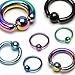 10G, 8G, 6G, 4G, 2G Captive Bead Ring Titanium Ion Plated Over 316L Surgical Stainless Steel - Sold Individually (6G Rainbow)