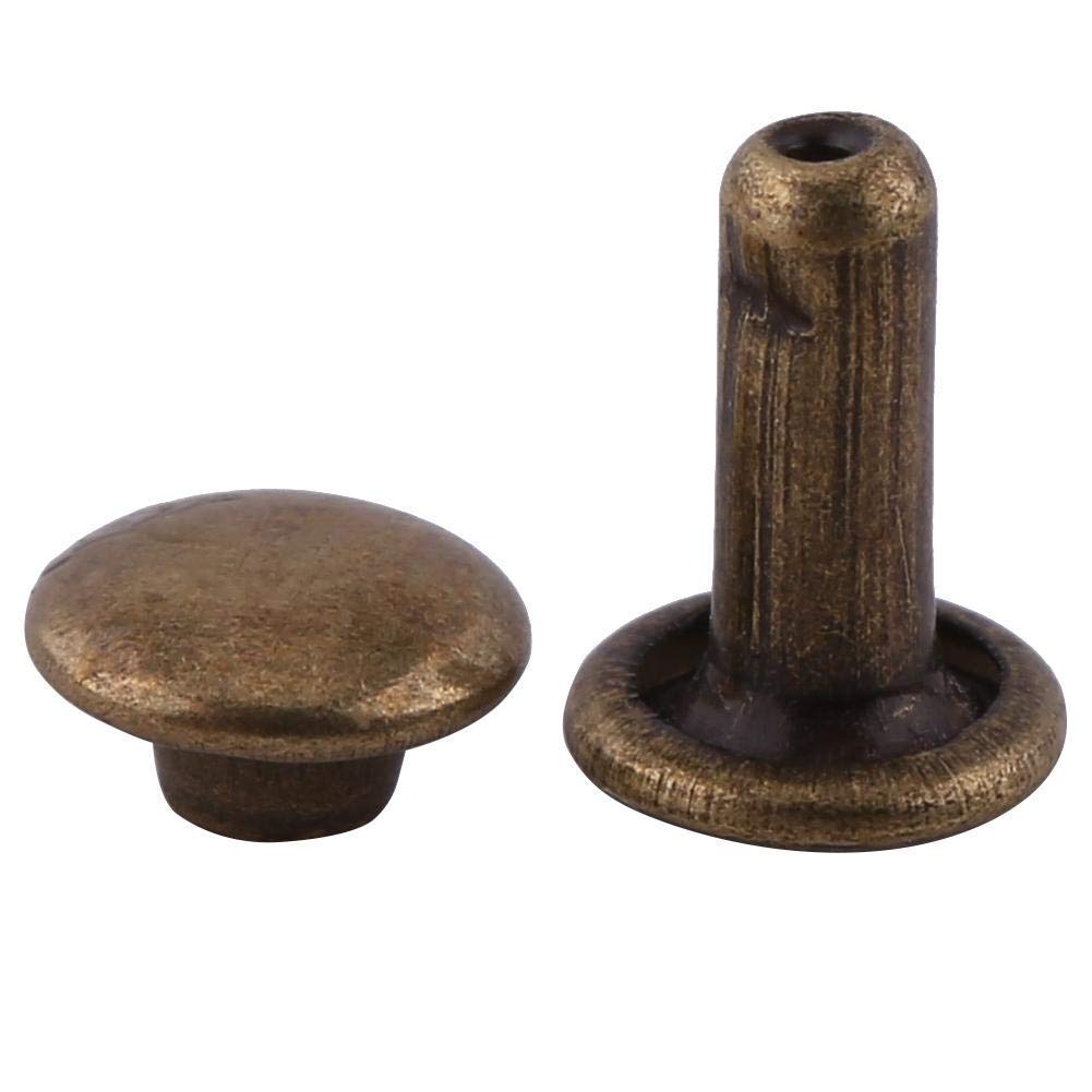 Walfront 100pcs Double Cap Rivet, Tubular Metal Leather Craft Rivets Stud Spikes Rivets for Leather Craft Repairs Decoration(Bronze)