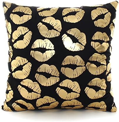 FASHIONDAVID New Gold Sexy Lips Bronzing Flannelette Home Pillowcases Throw Pillow Cover Hustle Black Gold Lips Pattern Design Rock Punk Neoclassical Style 18 Inches