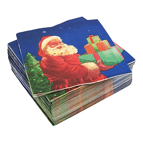 100-Pack Cocktail Napkins – Christmas Themed Disposable Paper Party Napkins Festive Santa Claus Print - Soft and Absorbent - Perfect for Luncheons, Dinners and Celebrations - 6.5 x 6.5 Inches