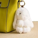 YISEVEN Stuffed Bunny Keychain Toy - Soft Fuzzy Large Stitch Plush Rabbit Fur Key Chain - Cute Fluffy Bunnies Floppy Furry Animal Easter Basket Stuffers Gifts Women Bag Charm Car Pendant- White