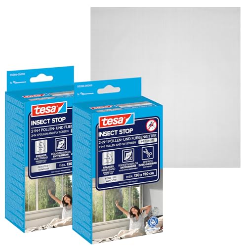 tesa INSECT STOP 2-in-1 Pollen- & Fliegengitter Premium, 2x 130 cm x 150 cm