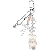 Nalefow Cute Keychain for Women Fuzzy Cat Dog Keychain Aesthetic Y2K Bag Charm Key Chains Accessories for Car Keys Bags