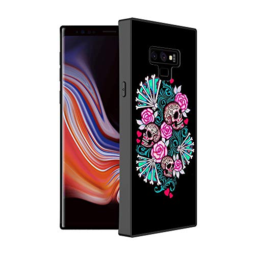 Customized Fashion Anti-Scratch Soft Durable Square TPU Black Silicone Protective Flower Skull Fan Phone Case Samsung Galaxy Note 9