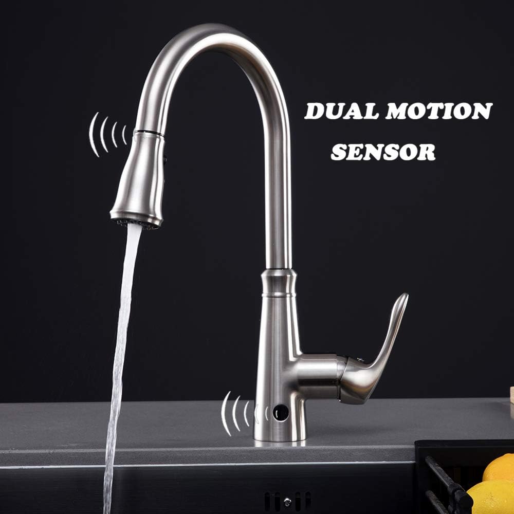 GEOATON Sensor touchless Kitchen Sink Taps Automatic Sensor Kitchen Sink Mixer Faucet with Pull-Down Sprayer Single Lever Swivel Spout Brushed Nickel… - Image 4