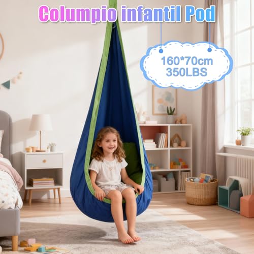 Gugxiom Columpio sensorial para niños, Silla Hamaca para niños, Hamaca para Silla de Asiento de actualización de hasta 350 Libras, para Interiores y Exteriores (Nailon Azul)