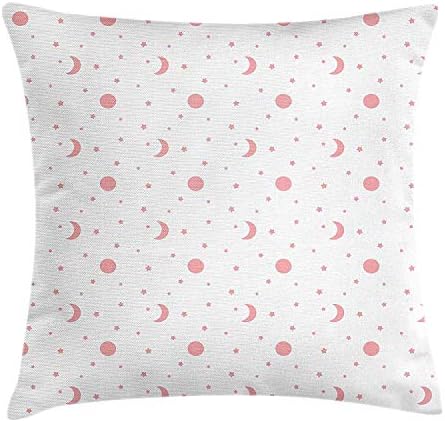 KLYDH Stars Throw Pillow Cushion Cover, Moons Planets Heavenly Bodies Romantic Astronomic Concepts Cosmic Cartoon Design, Decorative Square Accent Pillow Case, 18 X 18 inches, Coral and White
