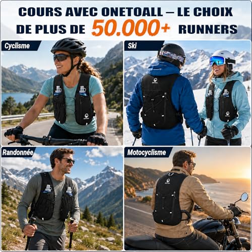 ONETOALL Women's Running Hydration Vest – 2 Soft Bottles 500 ml + LED Light, Lightweight Running Bag for Men, Marathon, Trail, Hiking