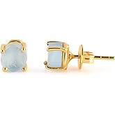 Raw Gold Stud Earrings For Women Natural Gemstone Dainty Pair, Birthstone Energy Crystals Jewelry 14K Gold Plated Flat Back Earrings Trendy Gifts For Mom