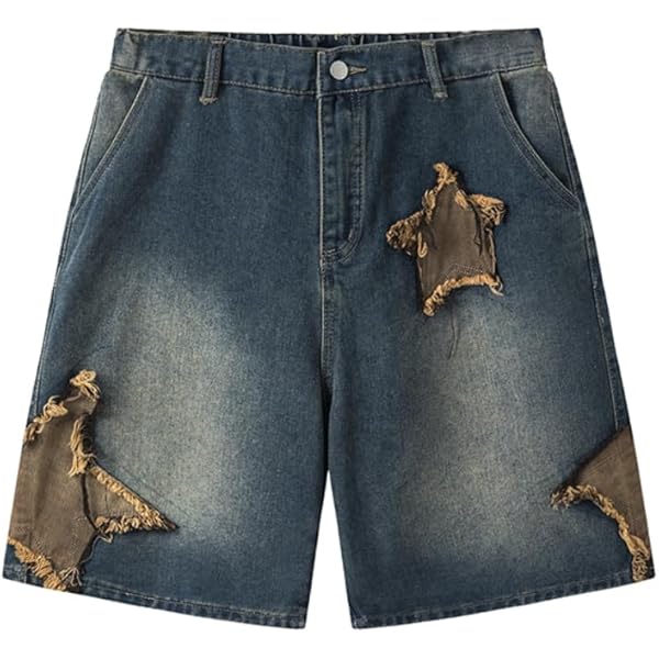 Men's Y2K Star Pattern Harajuku Denim Shorts Japanese Wide