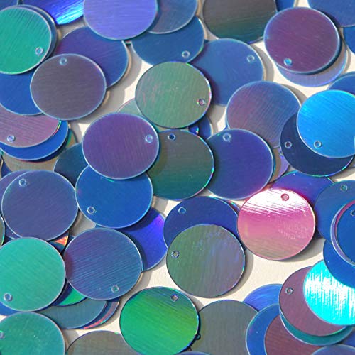 Round Flat Sequin 18mm Top Hole Light Blue Lazersheen Rainbow Reflective Metallic. Couture Paillettes. Made in USA