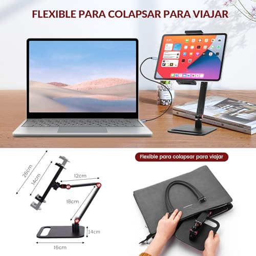Rabbitstorm Soporte de Aluminio para Tableta, Aluminio Ajustable Portátil Plegable, Soporte Ajustable de 360 Grados, Compatible con iPad, Tableta, Celular, 4.6 a 17.3Pulgadas