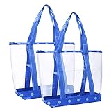 VENO 2 Packs Large Clear Bag, Transparent Vinyl PVC Tote Bag, Long Shoulder Handbag with Zipper Closure for Stadium, Event, Outdoor, Beach, Pool, Work, Sports Games, Shopping, Grocery (CYN)