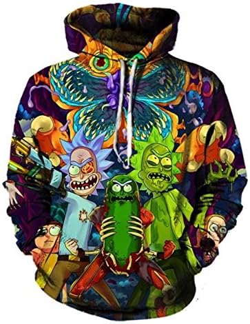 3D Hoodies Cartoon Rick and Morty Printed Women/Men Hip Hop Hoody Streetwear Hooded Sweatshirts (Color as The Picture, XXXX-Large)