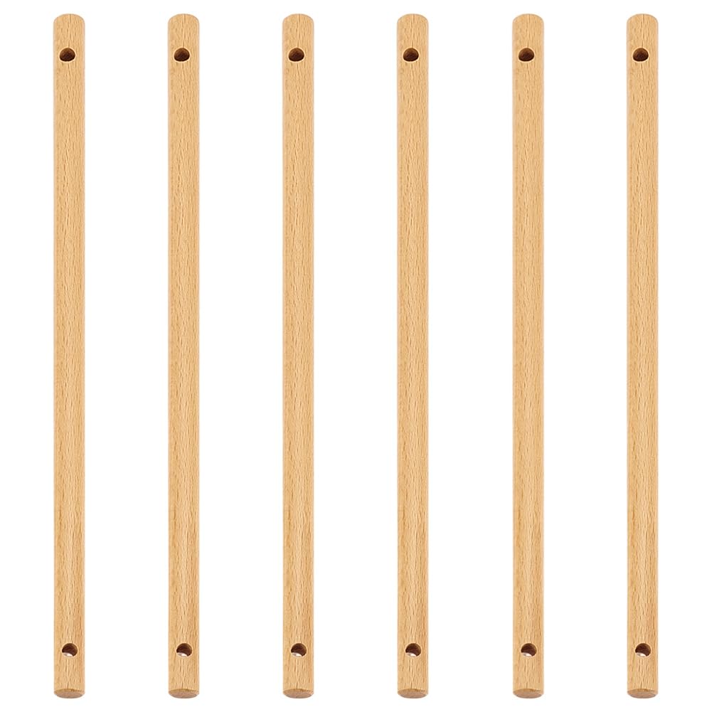 BENECREAT 6PCS Wooden Dowels with Two Holes, 300mm Navajo White Round Wooden Rod Sticks for Crafts and Cake Dowels and Flag Making DIY Hardwood Craft, Hole: 5.5mm