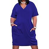 YeGine Women's Plus Size Casual Midi Dresses Short Sleeve T Shirt Dress with Pockets