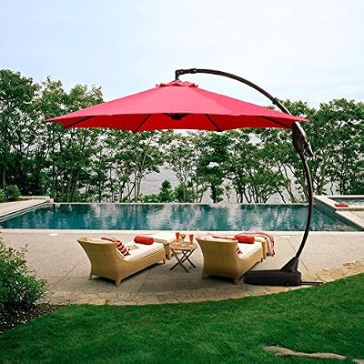 Amazon Com Grand Patio Outdoor 12 Ft Offset Umbrella With Base Included Curved And Cantilevered Aluminum Brick Red Garden Outdoor