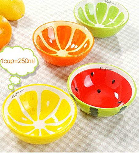 Ceramics Fruit Shape Salad Bowl Plate Spoon,Set of 3 -Apple/ Strawberry/ Carambola/ Watermelon/ Orange/ Kiwifruit