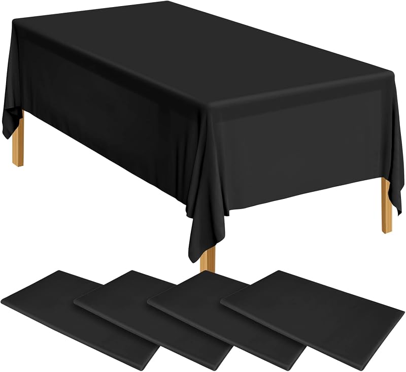 ELECLAND 4 Black Plastic Table Covers 137x274 cm Rectangle PEVA