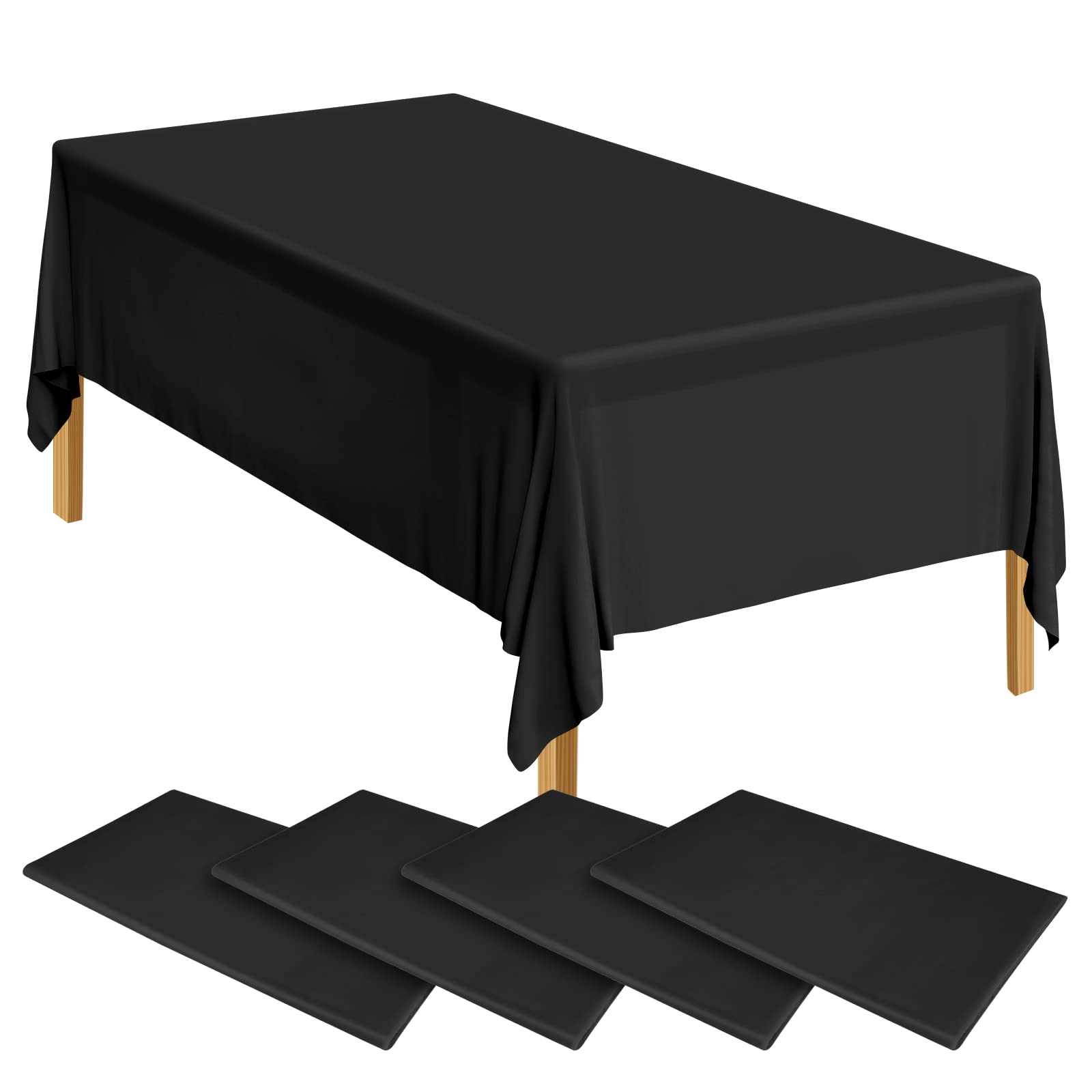 ELECLAND 4 Black Plastic Table Covers 137cm x 274cm Rectangle Black Tablecloth for Indoor/Outdoor Baby Shower, Wedding, Birthday Party Decorations