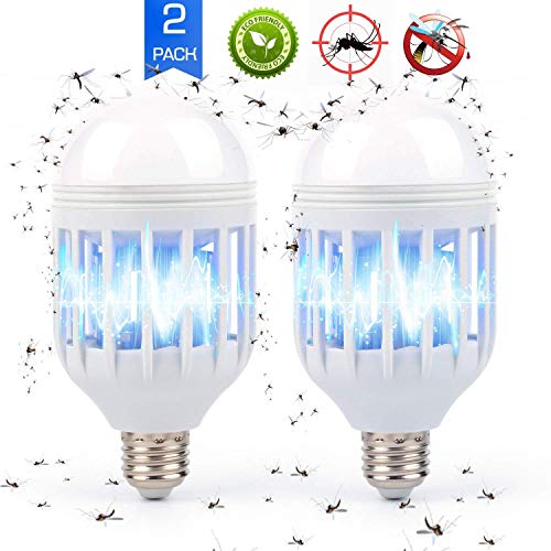 Nicexxxxx Bug Zapper Light Bulb E26/E27, 2 in 1 Electronic Mosquito Fly Killer Lamp, Built in Insect Trap, LED Light Repellent Lamp Indoor Outdoor Camping Travel Home Garden, 15w, Pack of 2, 110V