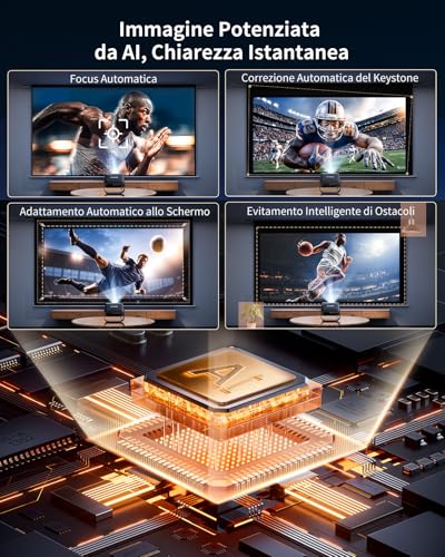 Portable Projector 【Smart TV & 1000+ Live Channels】Mini Projector 4K Smart TV Compatible with Netflix, 330° Rotation, Auto Focus WiFi Bluetooth, 1080P Native, Ceiling Projector Home/Camping