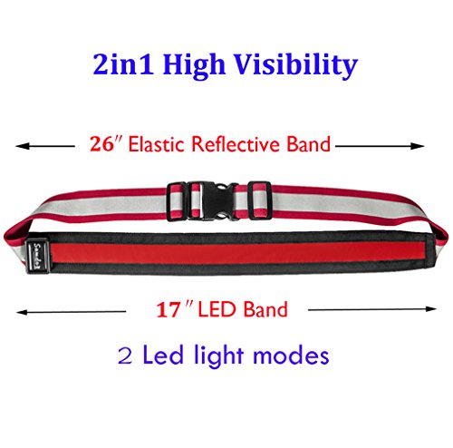 Samdo USB Rechargeable Running Band - 2 in 1 Security LED Band Reflective Belt - Adjustable High Visibility Belt for jogger, Runner, Cyclist (Red) - Thumbnail 7
