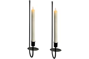 WHSLILR Metal Wall Candle Sconces Holder - Modern Candle Sconces Wall Decor Set of 2, Hanging Wall Candle Holder for Fireplace Hallway Living Room Farmhouse Stairway Wall Decor, Black, CS001