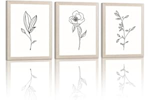 CHDITB Framed Abstract Flower Art Print, Nordic Style Black&White Wall Decor, Rose Leaf Art Wall Painting Set of 3(8" x 10") 