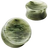 Pierced Owl - Natural Green Line Jasper Concave Stone Saddle Plugs, Sold as a Pair