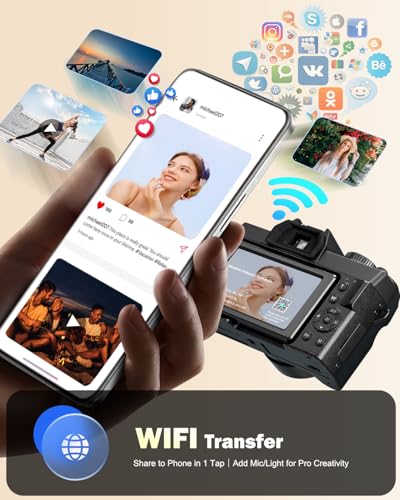 NBD 8K Digital Cameras for Photography,64MP Camara Fotograficas,Travel Vlogging Cameras for YouTube with 180°Flip Screen,16X Digital Zoom,52mm Macro Lens,2 Batteries,32GB TF Card (Black)