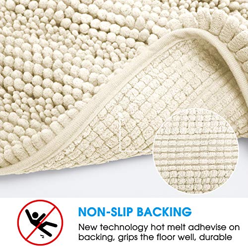 HOMEIDEAS Ivory/Cream Bathroom Rugs 2 Pieces Set, 20"x32" Plus 17"x24
