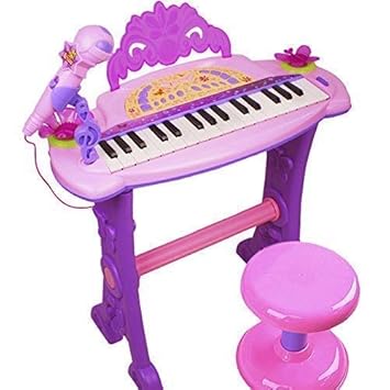 Dominiti Piano mit Mikrofon und Hocker | Viele Funktionen | Licht- und Soundeffekte | Kinder Keyboard