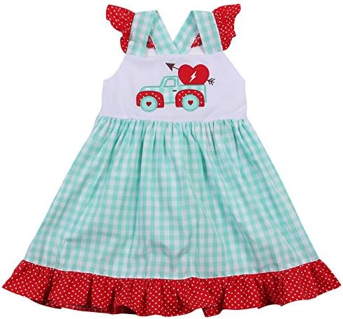 Babeeni Little Girl Dresses With Pretty Car Applique Patterns For Valentine Occasion and Cross Back Double Strap (2Y)
