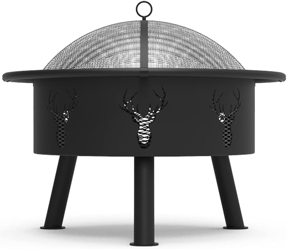 Blue Sky Outdoor Living 29" Outdoor Fire Pit Barrel with Safety Ring and Cover, Black : Garden & Outdoor