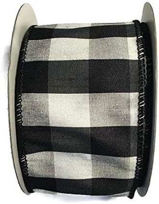 Amazon Com Black And White Buffalo Plaid Ribbon Christmas Tree Garland Wreath Ribbon 2 5 Wide X 10 Yards White Black Bufffalo Check Dupioni Style Ribbon