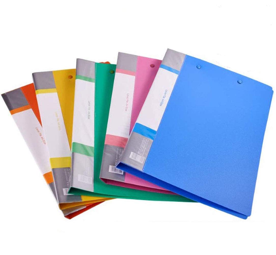Dproptel 5 Pack A4 File Folder with Double Strong Clips, Punchless Binder, Office Project Folder, Commercial or School Documents File Folder 5 Assorted Bright Colors