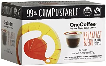 OneCoffeeOrganic Breakfast Blend 12 Count Single Serve Coffee 100% Compostable K-Cup for Keurig Brewers - Medium Roast
