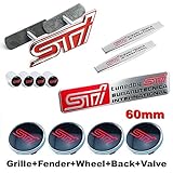 12pcs Sets AM67 STI Front Grille Red + Fender Side Sticker+ Back Sticker + Wheel Hub Caps + Wheel Tire Valve Caps Stem Air Car Emblem Badge For SUBARU LEGACY OUTBACK FORESTER Impreza WRX BRZ