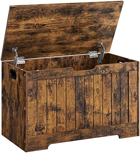 Baúl Almacenaje, Banco para Entrada con 2 Bisagras de Seguridad, Estilo Rústico, 40 x 76 x 48 cm, para Pasillo, Dormitorio, Salón, Marrón Rústico LHS011T01