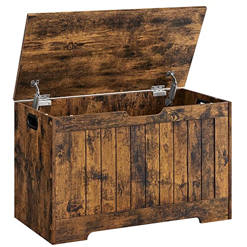 Baúl Almacenaje, Banco para Entrada con 2 Bisagras de Seguridad, Estilo Rústico, 40 x 76 x 48 cm, para Pasillo, Dormitorio, Salón, Marrón Rústico LHS011T01