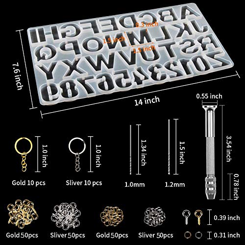 Alphabet Number Resin Molds Set SWBONBON Molds Letter Backwards Epoxy Resin Casting with Silicone Sheets and Accessories, Tools Durable for Making Jewelry Pendant and DIY Craft Keychain