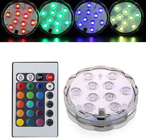 KIWISUNNY 10 LEDs RGB Underwater Submersible LED Light with Remote Controller,Multi Color Waterproof Flashing Bright light for Wedding/Party/Pond/Swimming Pool/Fish Tank Decorations