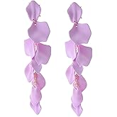 MALOYANVE Acrylic Rose Petal Dangle Studs Earrings for Women Long Exaggerated Flower Gold Plated Dangling Drop Statement Floral Tassel Earrings