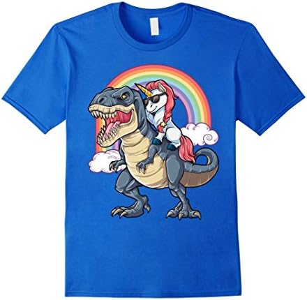 Mens Unicorn Riding Dinosaur T rex T Shirt Unicorns Rainbow Gifts 2XL Royal Blue