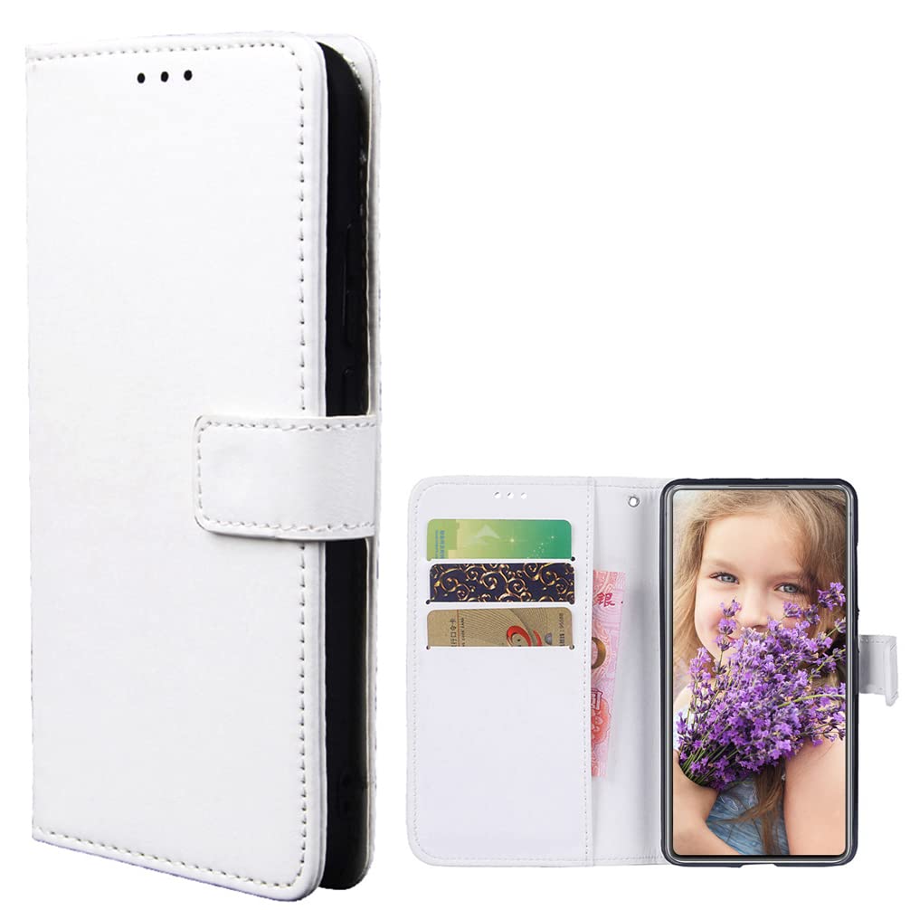 EasyShow Case for TCL 40R 5G, TCL 40R 5G PU Leather Wallet Flip has Kickstand function and Card Slots with Magnetic Buckle Phone Cover for TCL 40R 5G-White